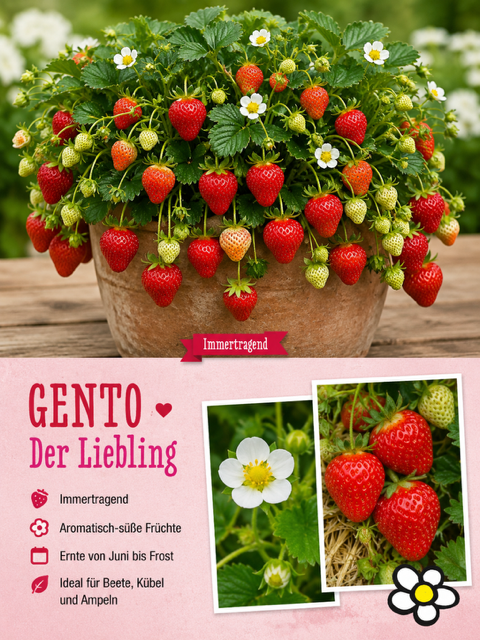 🍓 Erdbeere Gento® – Immertragend | Große süße Früchte | Juni bis Frost