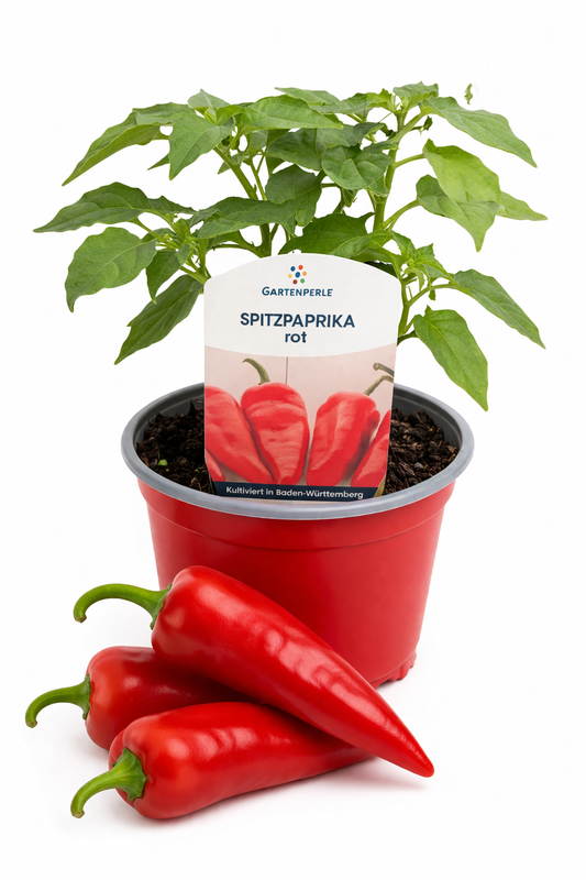Spitzpaprika Pflanze rot 🫑 süß & aromatisch (10,5 cm Topf)